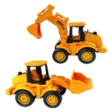 Kit 2 Trator Construção Brinquedo Fricção Escavadeira Pá