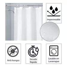 Cortina Para Baño Ducha Blanca 1.95m Alto Tela Teflon 82049