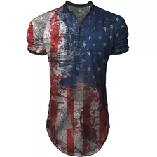 Camiseta Longline Masculina Gola Polo Esporte Flag Usa