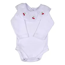 Body Bebe Gola Cambraia Bordado Cereja Vermelho