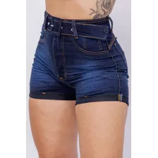 Short Jeans Escuro Estonado Bainha Dobrada