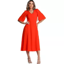 Vestido Feminino Mid Luxo Moda Evangélica Rodado Festa Liso