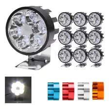 10 Faros 6 Led Redondo Auxiliar Estrobo Auto Moto Aluminio