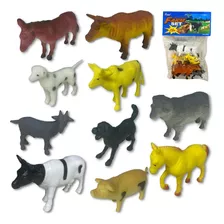 Kit Animais Da Fazenda Fazendinha Brinquedo De Borracha Vaca