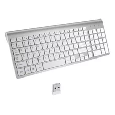 ,, Teclado Sem Fio 2.4g Ultra Fino Compacto Prata Branca