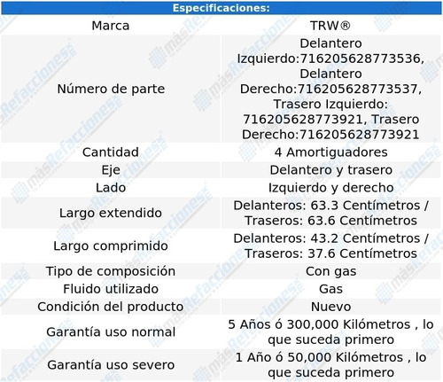 4 Amortiguadores Gas Mercury Mariner 05-11 Trw Foto 2