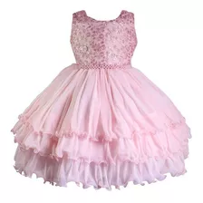 Vestido Rosa Da Festa Infantil Daminha Rodado Luxo 1 A 3 Ano