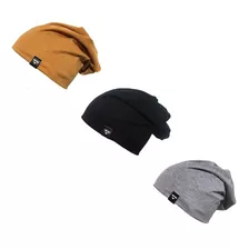 Kit 3 Gorros Toucas Brohood Malha Amarelo Cinza Preto