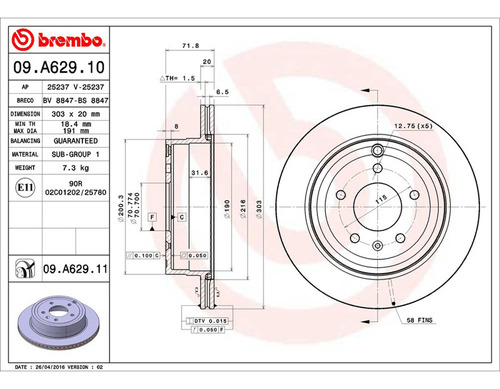 Par Discos Brembo Pontiac Torrent Gxp 2008-2009 Trasero Foto 2