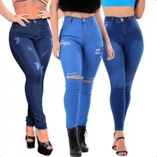 Kit 3 Calça Jeans Skinny Feminina Cintura Alta Com Lycra