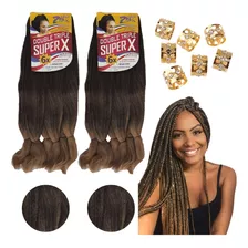 Kit 2 Pacotes Cabelo Jumbo Super X Para Tranças 400g + Anéis