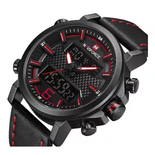 Reloj De Cuero Digital Militar Impermeable Naviforce