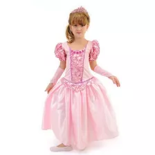 Fantasia Infantil Princesa Aurora Barbie Realeza Coroa Luvas