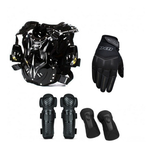 Kit Proteção Colete Cotoveleira Joelheira Luva Motocross Pro