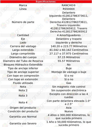 4 Amortiguadores Gas Rs5000x Gmc Yukon Xl 2500 00-13 Foto 3