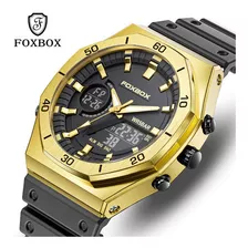 Reloj Electrónico Analógico Foxbox Casual A Prueba De Agua Color Del Bisel Dorado