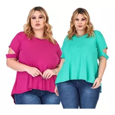 Kit 2 Blusinhas Plus Size Feminina Mullet Alongada Soltinha 