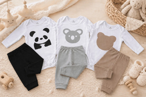 Kit 6 Peças Roupa Bebê (3 Body + 3 Calça) Algodão Rn Ao Gg Kit Bichos P