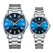 Relojes De Cuarzo Impermeables Luminosos Curren, 2 Unidades Fondo Plata/azul