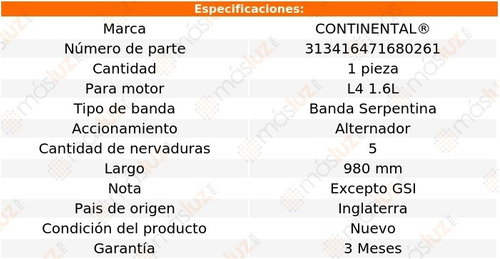 Banda 980 Mm Acc Prizm L4 1.6l 89/92 Continental Alternador Foto 5