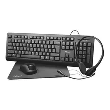 Kit Trust 4-in-1 Home Office Mouse, Pad, Teclado Y Audífonos