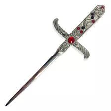 Athame Metal Prata Brilhante 19 Cm Pedras Vermelha E Preta E