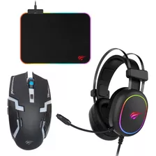 Pack Gamer Mouse , Audifono Y Mousepad Rgb Havit Negro