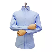 Camisa Azul Claro Colarinho Italiano Lisa