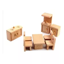 Kit Juguetes Cocina Completa En Madera Para Casa De Muñecas 