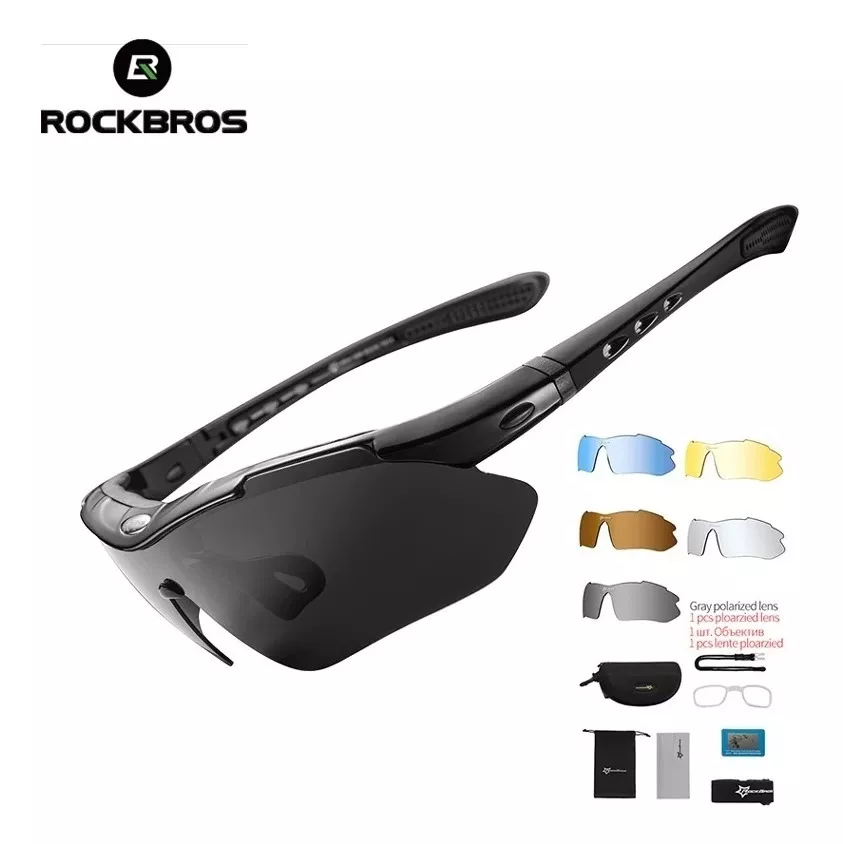 Oculos Rockbros Para Ciclista Bike Ciclismo Corrida Pesca Esporte Ao Ar Livre Kit 5 Lentes Polarizada Material Levissimo