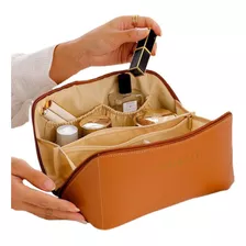 Necessaire Bolsa Organizadora Viagem Passeio Cosméticos Rosa Cor Marrom