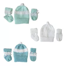 Kit Tricô Lã Bebê Recém Nascido 9 Peças Gorro Luva Meia