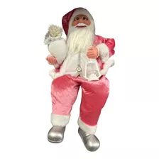Boneco Papai Noel Sentado 40cm Modelo Luxo Rosa Natal