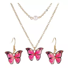 Juego Cadena Con Dije Y Aretes Diseño Mariposas