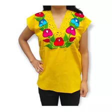 Blusa Artesanal Tulipanes Bordado Mexicano