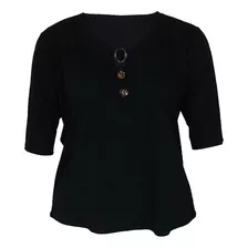 Blusinha Feminina Manga 3/4 Argola E Botões Decote Plus Size