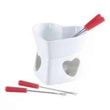 Kit Conjunto De Fondue Em Cerâmica Coração Herstal 7 Peças Cor Branco