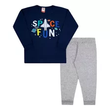 Conjunto Moletom Marinho Space Fun E Calça Mescla (4/6/8)