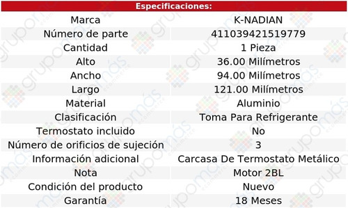 Toma Agua Aluminio 3 Pernos Bobcat V6 2.8l 75 Al 79 K-nadian Foto 3