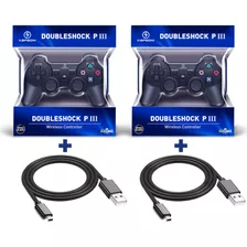 Kit 2 Controles Ps3 Playstation 3 Wirelless Sem Fio+2 Cabos