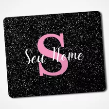 Mouse Pad Nome Personalizado Efeito Glitter Preto