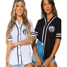 Blusão Camisa Feminina Baseball Com Botões Nyc Ref: Delia