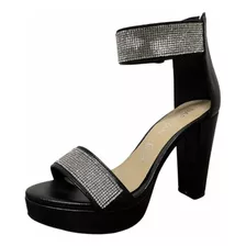 Zapatillas Mujer Negro Tacón Alto Con Diamantes