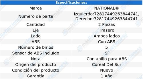 Par De Mazas Traseras Con Abs Lhs De 1999 A 2001 National Foto 5