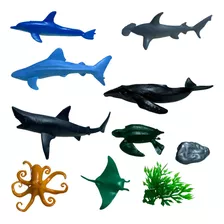 Kit Animais Marinhos Tubarão Baleia Animal Emborrachado Mar