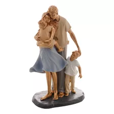 Escultura Familia Casal Com Um Menino E Uma Menina Decoração Cor Dourado