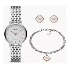 Emporio Armani Reloj Mujer Ar80023 Plateado Pulsera Y Arete