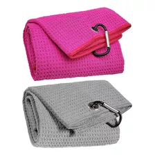 Hyypme 2 Pack Tri-fold Golf Towel Set, Microfiber Cloth Waff