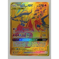 Carta Pokemon Reshiram E Charizard Gx Dourada Promo Sm247 