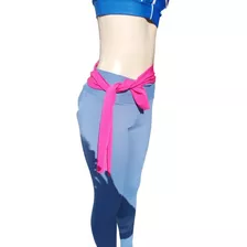 Calça Legging Suplex Azul Com Faixa Pink Academia Foto Real